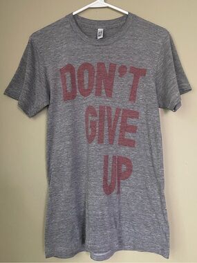 Vintage American Apparel Heather Gray Tee with Red Graphic - "Don't Give Up"